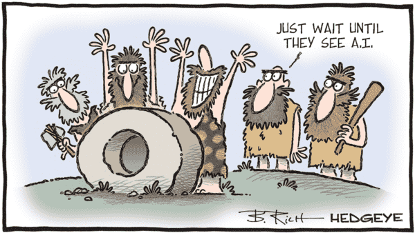 Artificial Intelligence and the Future of the Mag 7 - A.I. cavemen cartoon